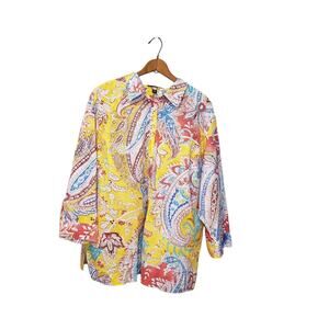 Lauren Ralph Lauren Womens Colorful Paisley Print Button Down Shirt Size 3X